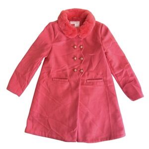 Janie And Jack Double Breasted Faux Fur Collar  Coral Dress Coat Girls 7-8